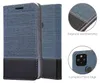 A product image showing a blue and black flip case for a Google Pixel 5 phone, with close-up details of the case's craftsmanship and a view of the phone's camera area. Podgląd zdjęcia produktu