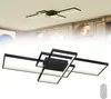 A modern black geometric LED ceiling light is shown against a white background, with a smaller image of the light installed on a ceiling in the background. Voir les images du produit
