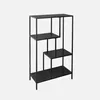 A black metal shelf unit with four staggered shelves against a white background. Anteprima dell’immagine prodotto