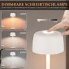 A collage showing a desk lamp in different color temperatures and a hand interacting with a touch-sensitive lamp base. Produktbild-Vorschau