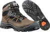 A pair of brown work boots and a separate sole are displayed against a white background. Produktbild-Vorschau
