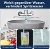 A collage of images showcasing a faucet and its features, including water flow and a sink. Produktbild-Vorschau