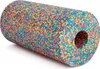 A colorful foam roller with a hole in the center, lying on a white surface. Voir les images du produit