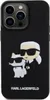A black iPhone case with a 3D design of Karl Lagerfeld and his cat. Produktbild-Vorschau