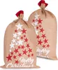 Two burlap Christmas sacks decorated with red and white stars and the words "Merry Christmas". Produktbild-Vorschau