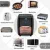 A collage of various kitchen appliances, including an air fryer, toaster, grill, and oven, arranged in a circular pattern around a central air fryer. Produktbild-Vorschau