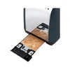 A close-up view of a toaster with the crumb tray extended and filled with crumbs. Voir les images du produit