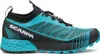 Trailrunning-Schuh "Ribelle Run 2" von Scarpa in Schwarz und Türkis mit rutschfester Sohle.