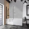 Bild von einem klaren Badewannenaufsatz auf Badewanne mit Maßbeschriftung
 Produktbild-Vorschau