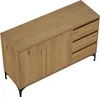A wooden sideboard with two doors and three drawers on a white background. Voir les images du produit