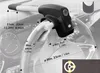 A steering wheel lock with dimensions and features indicated by text and arrows. Voir les images du produit