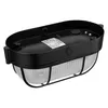 A black oval outdoor light fixture with a ribbed clear glass cover and a protective metal cage. Produktbild-Vorschau