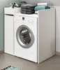 A white washing machine is shown with a white cabinet unit on top and to the side, with folded towels on top of the cabinet. Produktbild-Vorschau