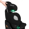 A close-up shot of a person's hand adjusting the headrest of a black car seat. Produktbild-Vorschau