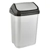 A product shot of a silver and black trash can with a swing lid, isolated on a white background. Náhľad obrázku produktu
