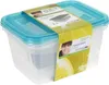 A product shot of two clear plastic food storage containers with blue lids, bundled together with a marketing sleeve. Podgląd zdjęcia produktu