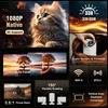 A collage of marketing images for a mini projector, showcasing its features and specifications. Produktbild-Vorschau