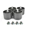 Four black plastic furniture feet with silver threaded bolts and four silver T-nuts are arranged on a white background. Náhled obrázku produktu
