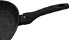 A close-up shot of the handle and edge of a black frying pan with a speckled interior. Produktbild-Vorschau