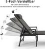 A grey reclining sun lounger is shown with icons indicating different adjustable positions. Náhled obrázku produktu