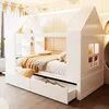 Flieks Kinderbett 90x200cm mit Led, Hausbett mit Fenster Produktbild-Vorschau 3