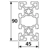 Länge 1140mm - Aluminiumprofil 45x90S B-Typ Nut 10 Produktbild-Vorschau 2