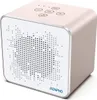 A white cube-shaped speaker with a patterned front and buttons on top. Produktbild-Vorschau