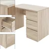 A light brown wooden desk with three drawers on the right side, shown from a slightly angled front view. Insets show close-ups of the desk's edge, an open drawer, and the bottom corner. Produktbild-Vorschau