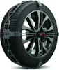 A close-up studio shot of a snow chain fitted onto a car tire and wheel. Produktbild-Vorschau