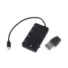 A black USB hub and a USB connector are placed on a white background. Produktbild-Vorschau