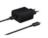 A black Samsung USB-C fast charger with a USB-C cable on a white background. Produktbild-Vorschau