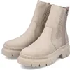 A pair of beige women's boots with a thick sole and elastic side panels, presented against a white background. Produktbild-Vorschau