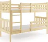 A wooden bunk bed with mattresses on a white background. Produktbild-Vorschau