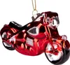 A red motorcycle ornament hanging from a gold chain against a white background. Podgląd zdjęcia produktu