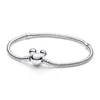 A silver Pandora bracelet with a Mickey Mouse charm is displayed against a white background. Podgląd zdjęcia produktu