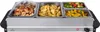 A buffet food warmer with four compartments filled with food, presented on a white background. Voir les images du produit