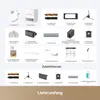 A collage of product images and accessories for a robot vacuum cleaner, with German text labels. Produktbild-Vorschau