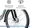 Close-up of an electric bicycle wheel with text describing features. Produktbild-Vorschau