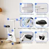 A white fitness bike with a desk attachment, shown with callouts highlighting its features. Voir les images du produit