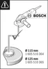 An illustration showing an angle grinder and a dust extraction hood, with text indicating compatibility and part numbers. Voir les images du produit