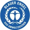 A circular blue logo with white text and a white human-like figure in the center. Produktbild-Vorschau