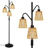 A floor lamp with three rattan lampshades is shown against a white background. Náhľad obrázku produktu