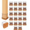A collection of images showing furniture leg caps, with one image showing a leg cap on a wooden table leg. Produktbild-Vorschau