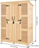 A wooden outdoor storage shed with louvered sides and double doors. Produktbild-Vorschau