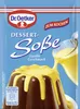 A package of Dr. Oetker dessert sauce with vanilla flavor, showing a chocolate pudding being drizzled with the sauce. Produktbild-Vorschau