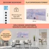 Collage of marketing images showing a heater's control panel, a painting, and a living room setup with the heater mounted on the wall. Produktbild-Vorschau