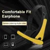 A close-up marketing image of a black and yellow headset with text overlays. Produktbild-Vorschau