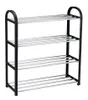 A four-tier shoe rack with black metal frame and silver metal shelves. Produktbild-Vorschau