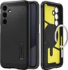 A black phone case with a yellow interior and a silver ring, shown from two angles. Produktbild-Vorschau