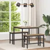 A dining set with a table and two benches in a room with a large window and curtains. Produktbild-Vorschau